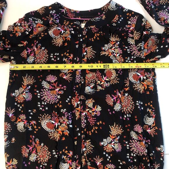 Anthropologie 28 of 52 Conversations Black Button-Up Birds Orange Pink Size 4 - Picture 4 of 10